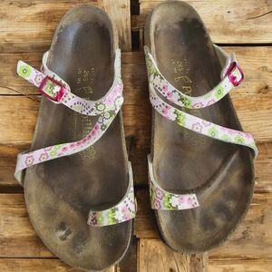 Birkenstock Sandals with Pink and Green Pattern Sz Womans 10